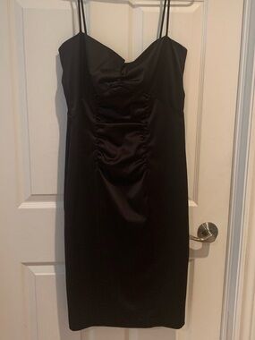 Eliza J Black Satin Ruched Spaghetti-Strap Dress Made in USA 🇺🇸